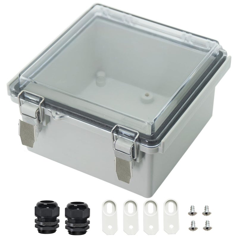Zulkit Junction Box ABS Plastic Dustproof Waterproof IP67 Electrical Boxes Hinged Shell Outdoor Universal Project Enclosure Grey Clear Cover, Stainless Steel Buckles 5.9 x 5.9 x 3.5 inch - Image 1